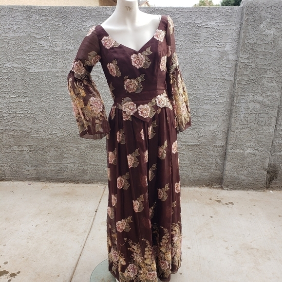 Ruben Panis Dress Vintage 1980's Silk Chiffon Gown - Picture 4 of 16